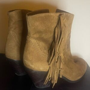 Sam Edelman Suede Fringe Ankle Booties - Brown
